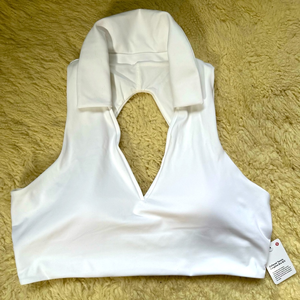 Lululemon White Sleeveless Collared Tennis longline 
bra B/C